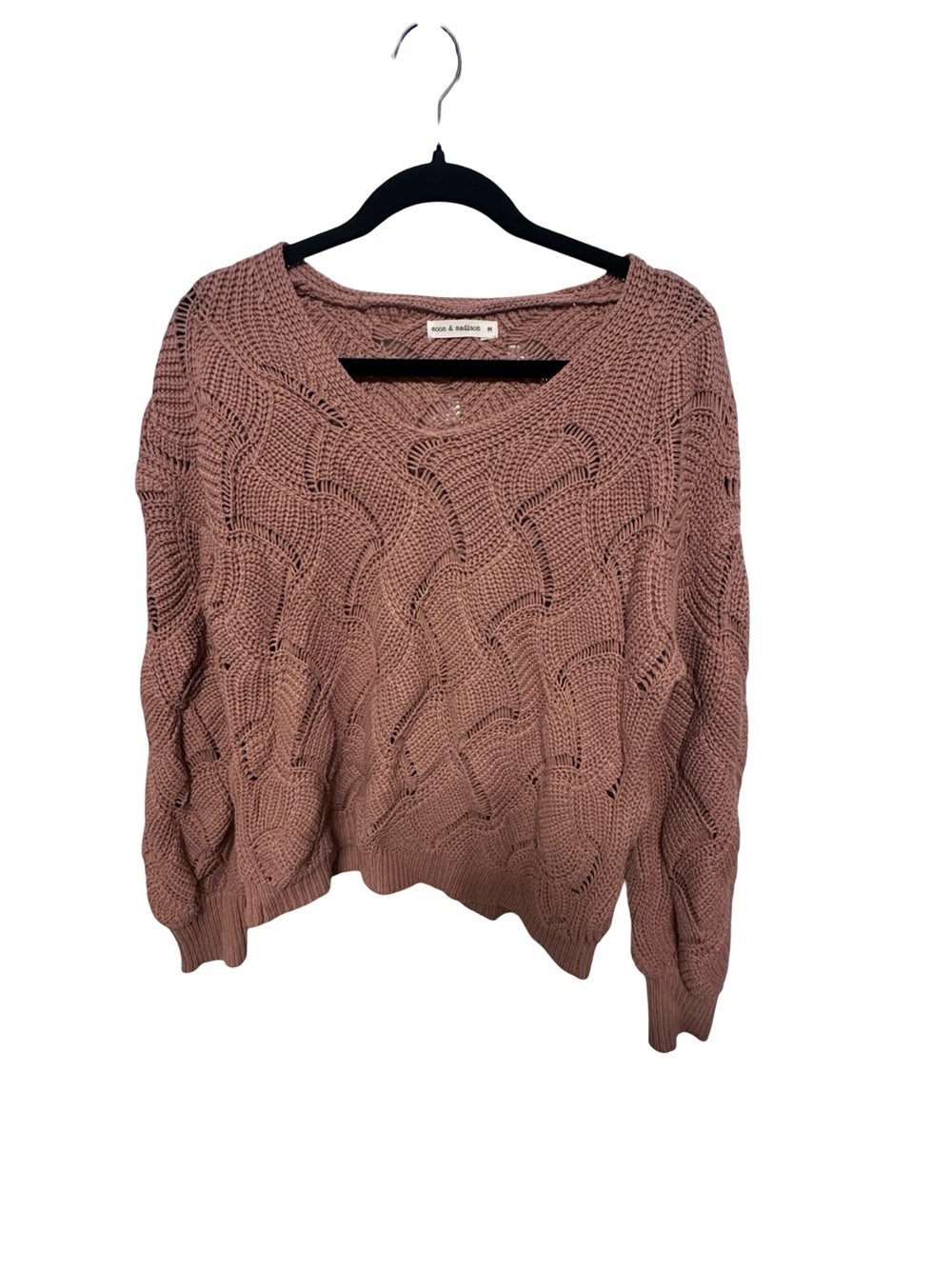 Moon & Madison Dusty Rose Open Cable Crew Sweater